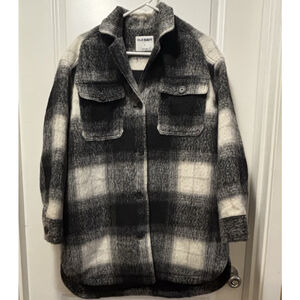 Old Navy Plaid Shirt Jacket Mens Medium Black Gray Lined Button Shacket‎